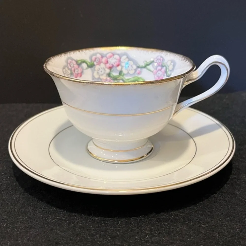 Royal Albert Pink & Yellow Floral Teacup with coordinating Royale Aurum Saucer